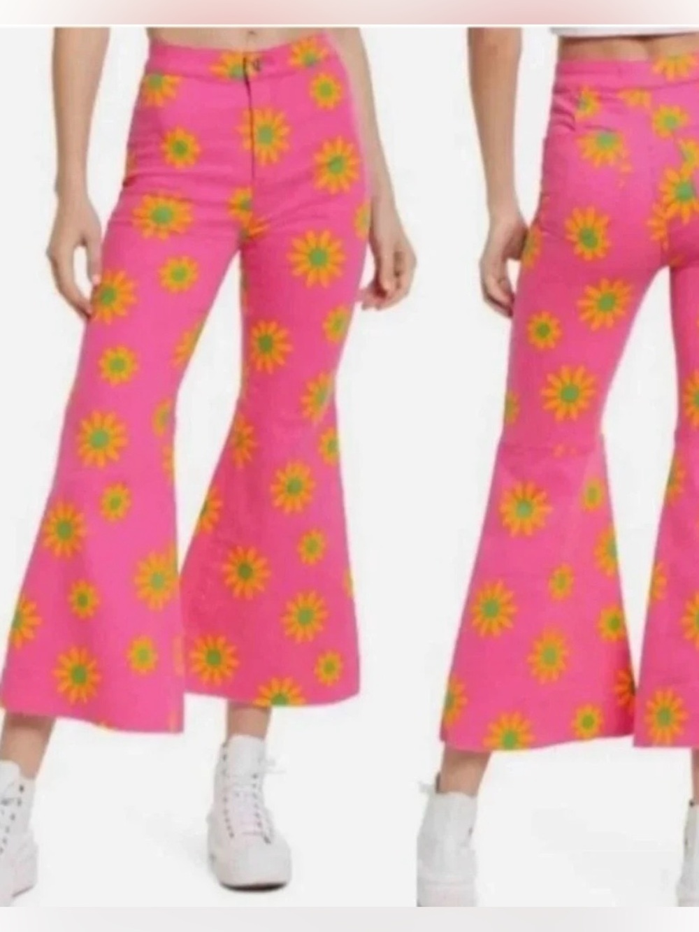 Free people women’s size 29 youthquake crop flare jeans in lipstick combo floral